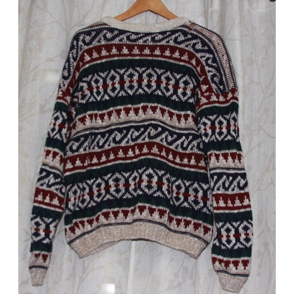 Vintage New Era Sweater Men's L Red-Green-Tan-Blue Made in USA Christmas - Picture 2 of 9